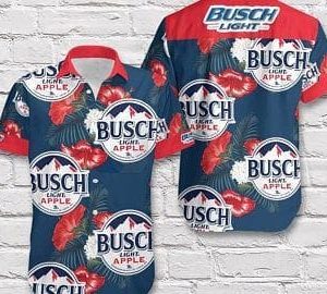 Beer Hawaii Shirt Busch Light Apple Logo Hibiscus Flower Pattern Blue Red Hawaiian KLA Shirt