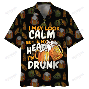 Beer Hawaii Shirt I May Look Calm But In My Head I’M Drunk Beer Cups Pattern Black Hawaiian KLA Shirt