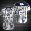 Beer Hawaii Shirt Miller Lite Hibiscus Flower Pattern White Blue Hawaiian KLA Shirt