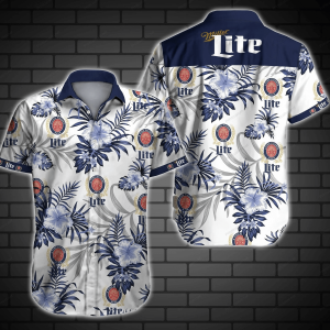 Beer Hawaii Shirt Miller Lite Hibiscus Flower Pattern White Blue Hawaiian KLA Shirt