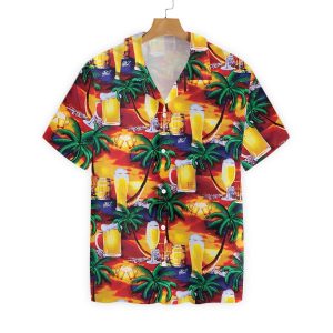 Beer Hawaii Shirt Tropical Sunset Beer Cups Pattern Yellow Red Hawaiian KLA Shirt