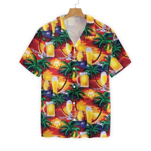 Beer Hawaii Shirt Tropical Sunset Beer Cups Pattern Yellow Red Trendy Hawaiian Shirt Beer KLA Shirt