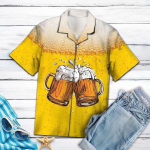 Beer Hawaiian Shirt Beer Cups Cheer Beer Bubble Yellow Hawaii KLA Shirt