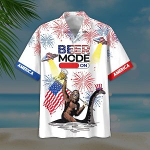 Beer Hawaiian Shirt Beer Mode On Bigfoot Loch Ness Monster Fireworks White Hawaii KLA Shirt