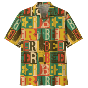 Beer Hawaiian Shirt Beer Words Vintage Yellow Green KLA Shirt