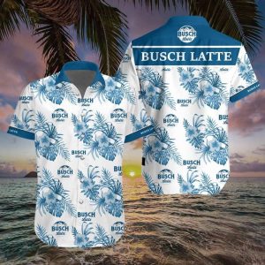 Beer Hawaiian Shirt Busch Light Hibiscus Flower Pattern Blue White Hawaii KLA Shirt