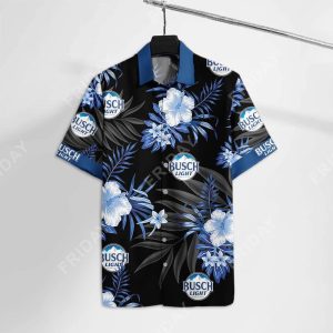 Beer Hawaiian Shirt Busch Light Logo Hibiscus Flower Pattern Blue Black Hawaii KLA Shirt