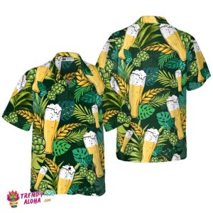 Beer Hawaiian Shirt For Men, Beer Lovers KLA Shirts, Green Tropical Shirt