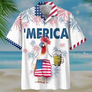 Beer Hawaiian Shirt Glasses Chicken Drinks Beer Merica Fireworks White Hawaii KLA Shirt