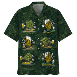 Beer Hawaiian Shirt Hops And Beer Cups Dark Green KLA Shirt