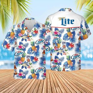 Beer Hawaiian Shirt Miller Lite Beer Palm Leaf Tropical White Hawaii KLA Shirt Beer Hawaii Shirt