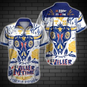 Beer Hawaiian Shirt Miller Lite It’s Time Skull Yellow Blue Hawaiian KLA Shirt