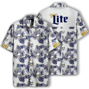Beer Hawaiian Shirt Miller Lite Skull Pineapple Pattern Black White Hawaiian KLA Shirt