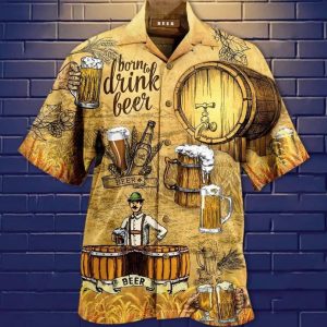 Beer Hawaiian Shirt Vintage Born To Drink Beer Yellow Hawaii Shirt Beer KLA Shirt