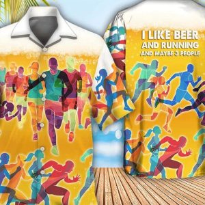 Beer I Like Beer And Running Trendy Hawaiian Shirt, Tropical Beach Shirt Button Down Shirt, Beach Party Shirts As Holiday Gifts, Hawaiian Set Gift.