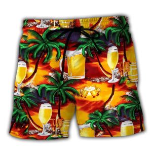 Beer In Paradise Tropical Trendy KLA Hawaiian Beach Shorts