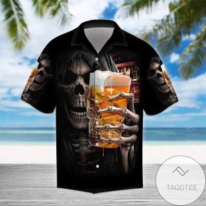 Beer Infused Skull Dark Tone Unisex Hawaiian Shirt