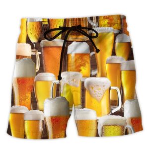 Beer It’s Time For Beer Trendy KLA Hawaiian Beach Shorts