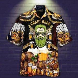 Beer Trendy Hawaiian Shirt Vintage Skull Craft Beer Brown Hawaii Shirt Beer KLA Shirt