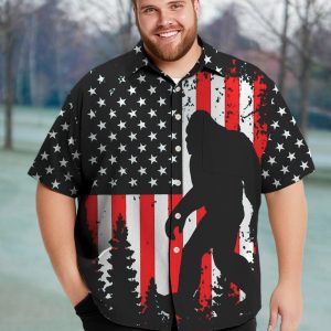 Big & Tall Casual Holiday Flag Bigfoot Silhouette Prints Hawaiian Shirt