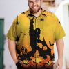 Big & Tall Halloween Party Bigfoot Horror Print Hawaiian Shirt
