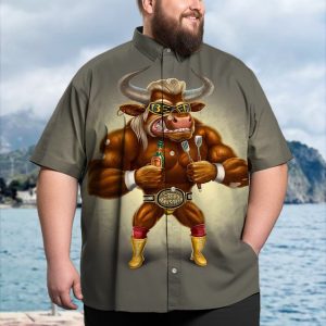 Big & Tall Retro Muscle Food Cow Hawaiian Shirt
