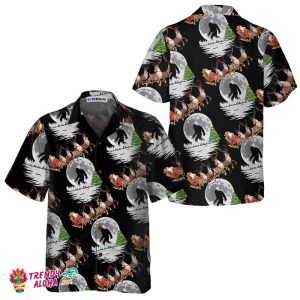 Bigfoot & Santa Claus On Christmas Day Hawaiian Shirt, Funny Christmas Shirt For Men