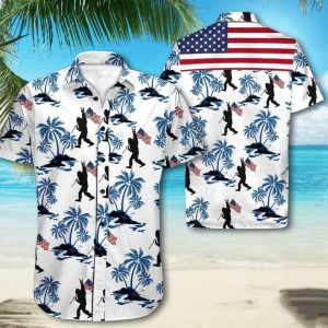 Bigfoot American Flag 4Th Of July Trendy Hawaiian Shirt, Bigfoot KLA Shirt, Amazing Bigfoot Button Up Shirt