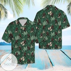 Bigfoot Amidst Tropical Palm Trees on This Hawaiian Shirt