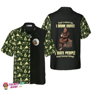 Bigfoot Darryl Drink Coffee & Hate People Bigfoot Hawaiian Shirt, Camping Bigfoot Shirt For Men