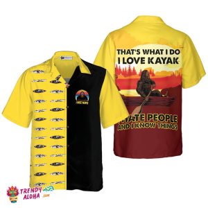 Bigfoot Darryl Love Kayak & Hate People Bigfoot Hawaiian Shirt, Dawn Palette Black And Yellow Kayaking Bigfoot Shirt For Men