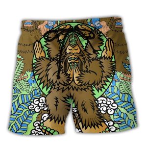Bigfoot Funny Art Style Trendy KLA Hawaiian Beach Shorts