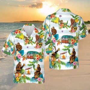 Bigfoot Goes Camping Trendy Hawaiian Shirt, Campfire Clothing