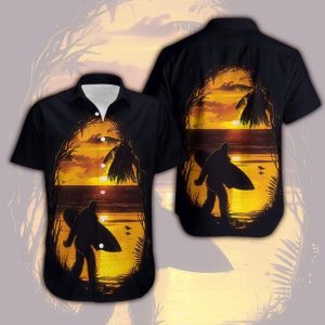 Bigfoot Hawaii Shirt Bigfoot In The Sunset Hawaiian Shirt Black Adult KLA Shirt