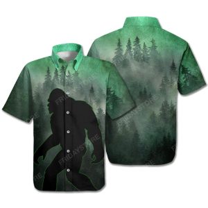 Bigfoot Hawaii Shirt Walking Bigfoot In The Forest Green Hawaiian Shirt