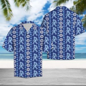 Bigfoot Hawaiian Shirt Bigfoot Blue Floral Hawaii KLA Shirt