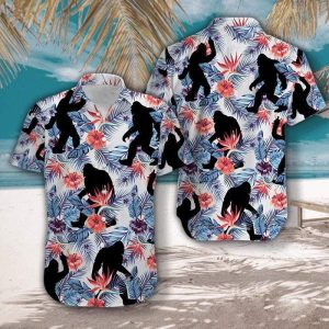 Bigfoot Hawaiian Shirt Bigfoot Tropical Flower Forest Hawaii KLA Shirt