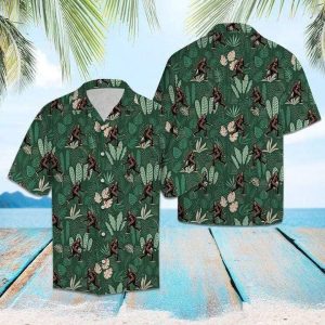 Bigfoot Hawaiian Shirt Bigfoot Tropical Jungle Palm Pattern Hawaii KLA Shirt