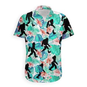 Bigfoot Hawaiian Shirt Hibiscus Tropical Forest Hawaii Shirt