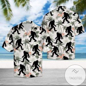 Bigfoot Meanders Among Coconut Trees Tropical Hawaiian Shirt