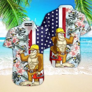 Bigfoot Mechanic Flag Tropical KLA Hawaiian Shirts