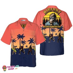 Bigfoot Needs A Vacation Bigfoot Hawaiian Shirt, Vintage Dawn Palette Tropical Bigfoot Surfer Shirt