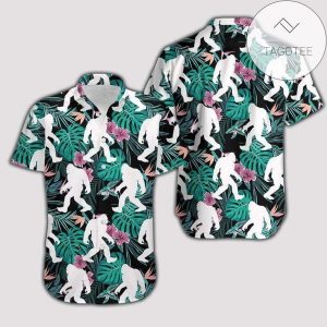 Bigfoot SasquatcV Roaming Wilderness on Hawaiian Shirt