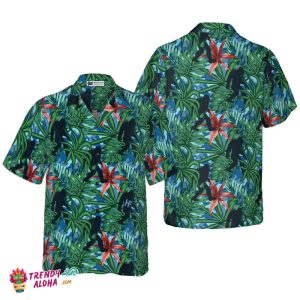 Bigfoot Silhouette Walking Bigfoot Hawaiian Shirt, Tropical Forest Floral Bigfoot Shirt For Men