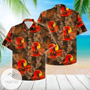 Bigfoot Silhouetted Against a Red Moon on Hawaiian Shirt