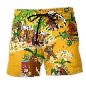 Bigfoot Summer Beer Tropical Trendy KLA Hawaiian Beach Shorts