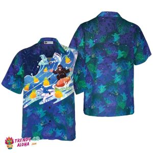 Bigfoot Surfing Tropical Hawaiian Shirts For Men