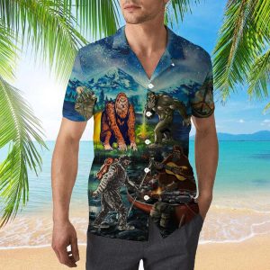 Bigfoot Takes You Camping In This Wilderness Hawaiian Shirt