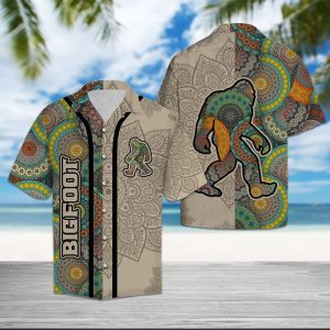 Bigfoot Trendy Hawaiian Shirt Bigfoot Mandala Grey Khaki Hawaii KLA Shirt