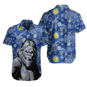 Bigfoot Trendy Hawaiian Shirt Bigfoot Starry Night Sky Painting Hawaii KLA Shirt